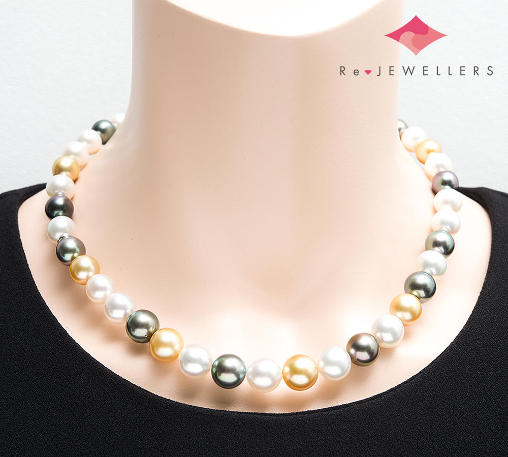 (美品)ミキモト MIKIMOTO マルチカラー パール ネックレス K18 WG × マルチカラーパール 糸交換済 8961