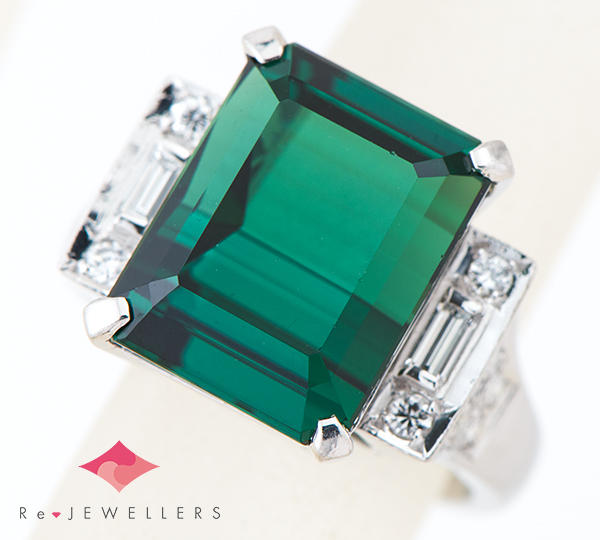 [写真]グリーントルマリン10.20ct ダイヤモンド計0.45ct プラチナ900 リング・指輪【買取相場】