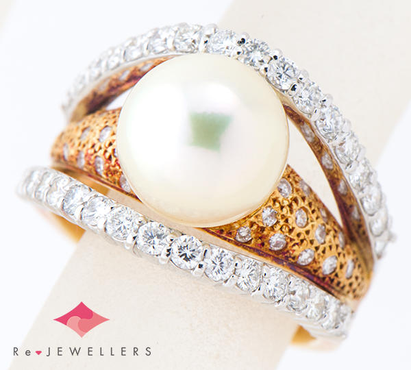 [写真]アコヤ真珠9.4mm ダイヤモンド計1.05ct 18金／プラチナ900 リング・指輪【買取相場】